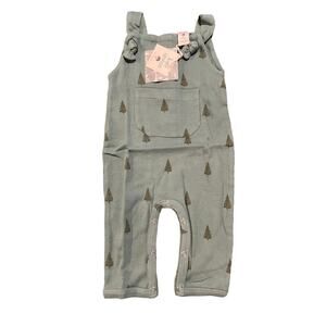 NWT Kate Quinn Tie Overall Jumpsuit Tiny Pine Tree Organic Cotton Ribbed 12-18m